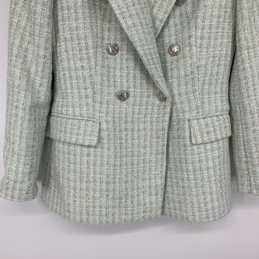 Zara Blazer Tweed Double Breasted Light Blue Blogger Fave Womens Size Medium - Picture 8 of 15